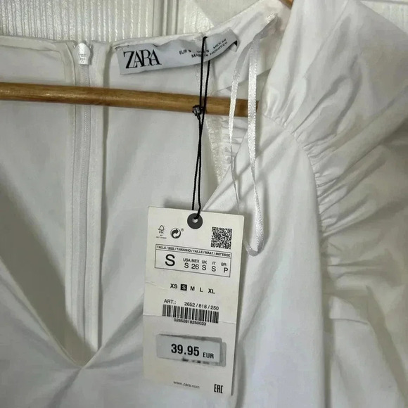 NWT Zara Poplin White Mini Dress Balloon Sleeves Zip Close Women’s Size Small - Picture 9 of 14